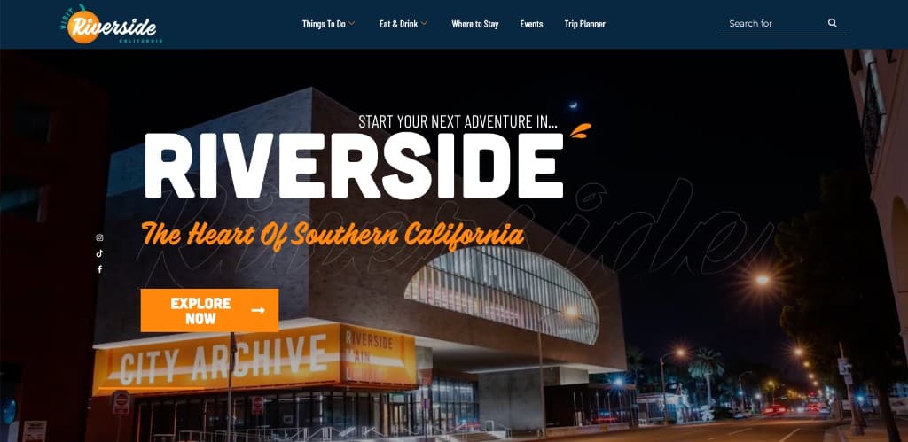 Visit Riverside homepage with library hero photography