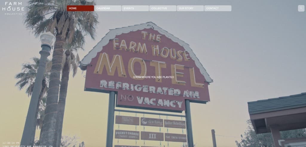 FarmHouse Collective homepage with historic motel sign