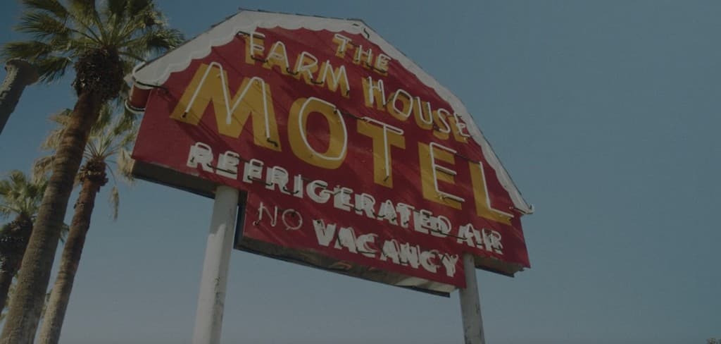 Historic Farm House Motel sign preserved at FarmHouse Collective in Riverside, California