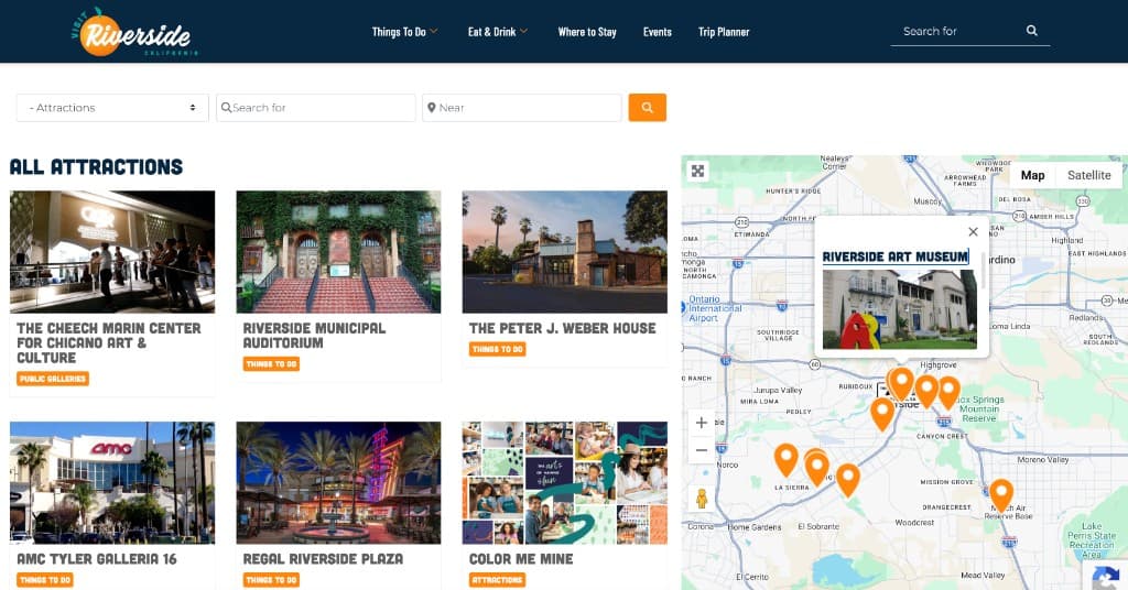 Visit Riverside tourism website hero and city discovery experience